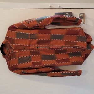 Ixchel Vintage Rust Orange Green Southwestern Aztec Hand Woven Shirt S